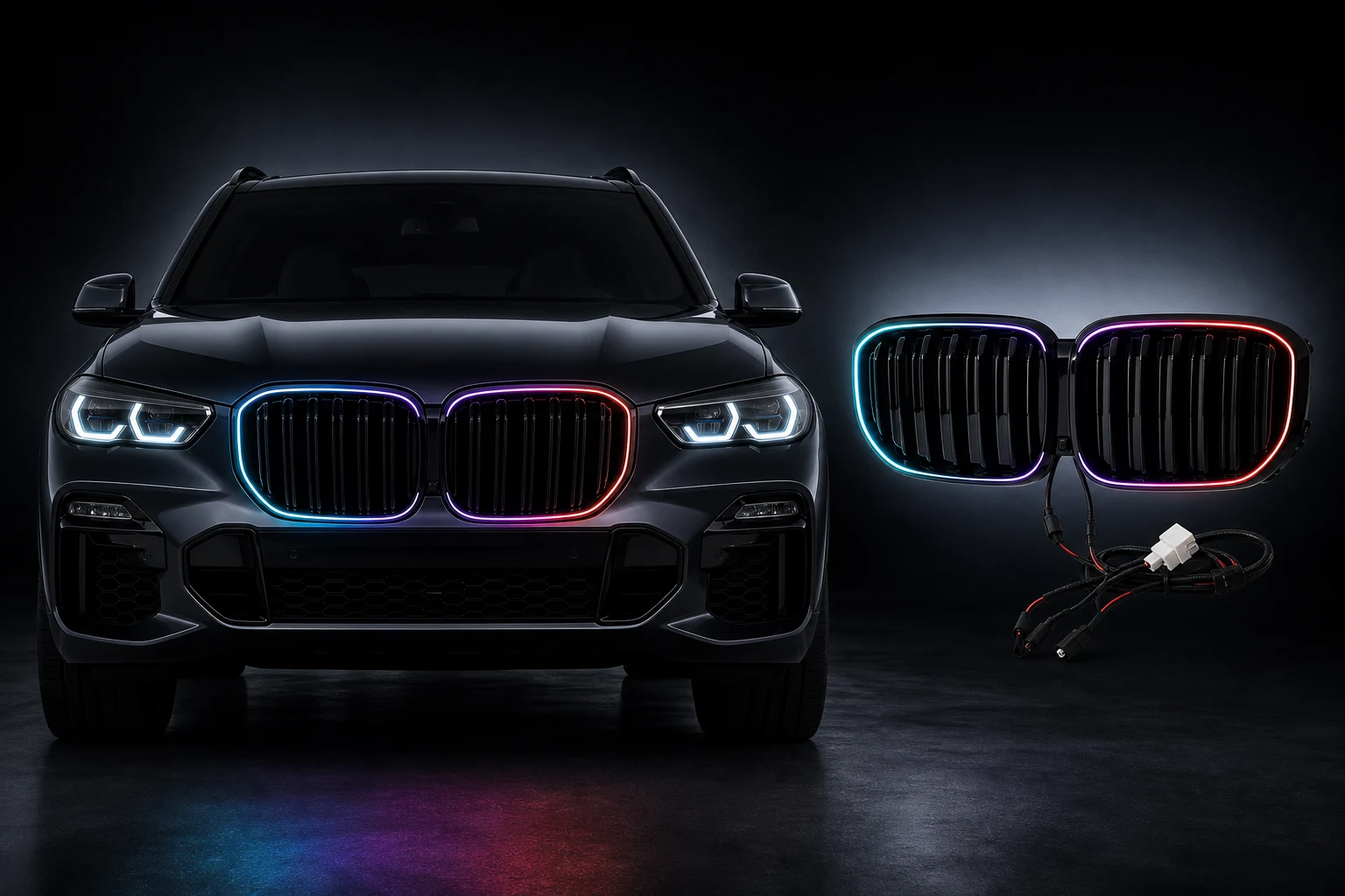 JingX illuminated grille system shown with a BMW X5